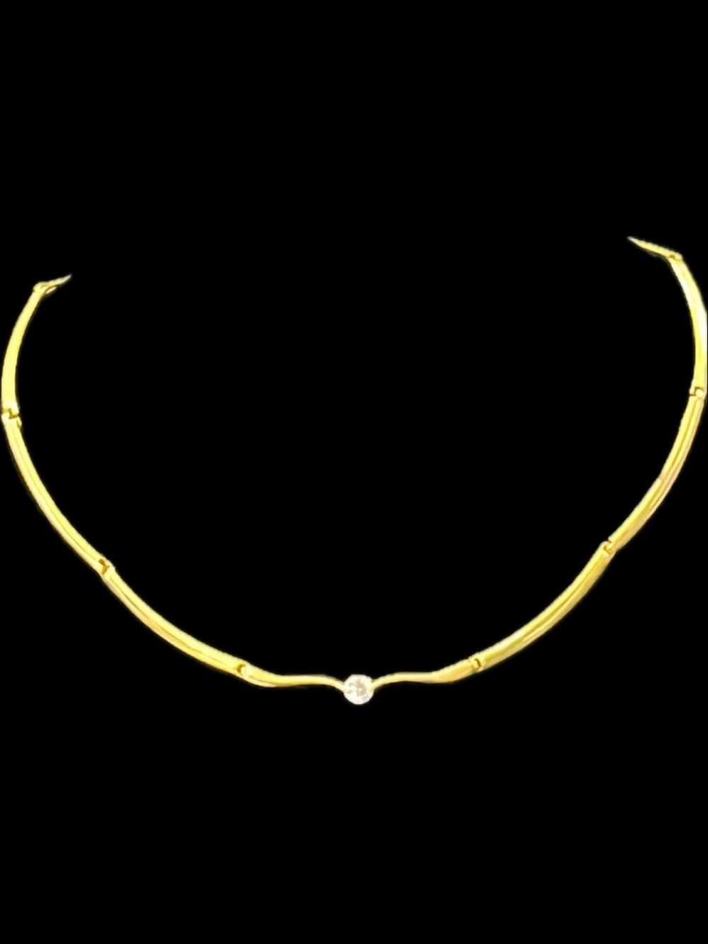 CZ diamond tension set solitaire gold link necklace ladies, statement jewelry